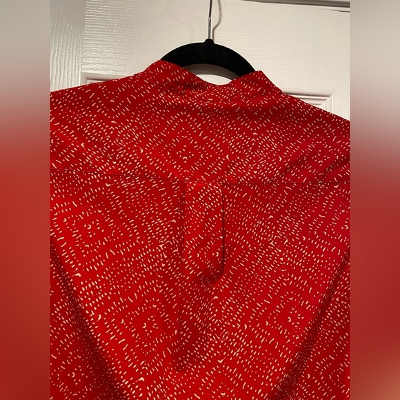 LRL Ralph Lauren Red Tan Long Sleeve Button Popover Split Hem Tunic Top Size S - Picture 13 of 13